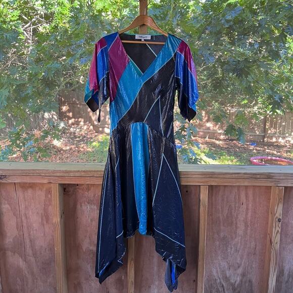 Diane Von Furstenburg Silk Metallic Colorblock Dress Size 10 - Picture 4 of 11